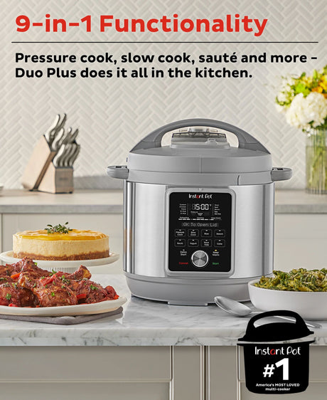  Instant Pot® Duo™ Plus 8-quart Multi-Use Pressure Cooker with text 9 in 1 Functionality