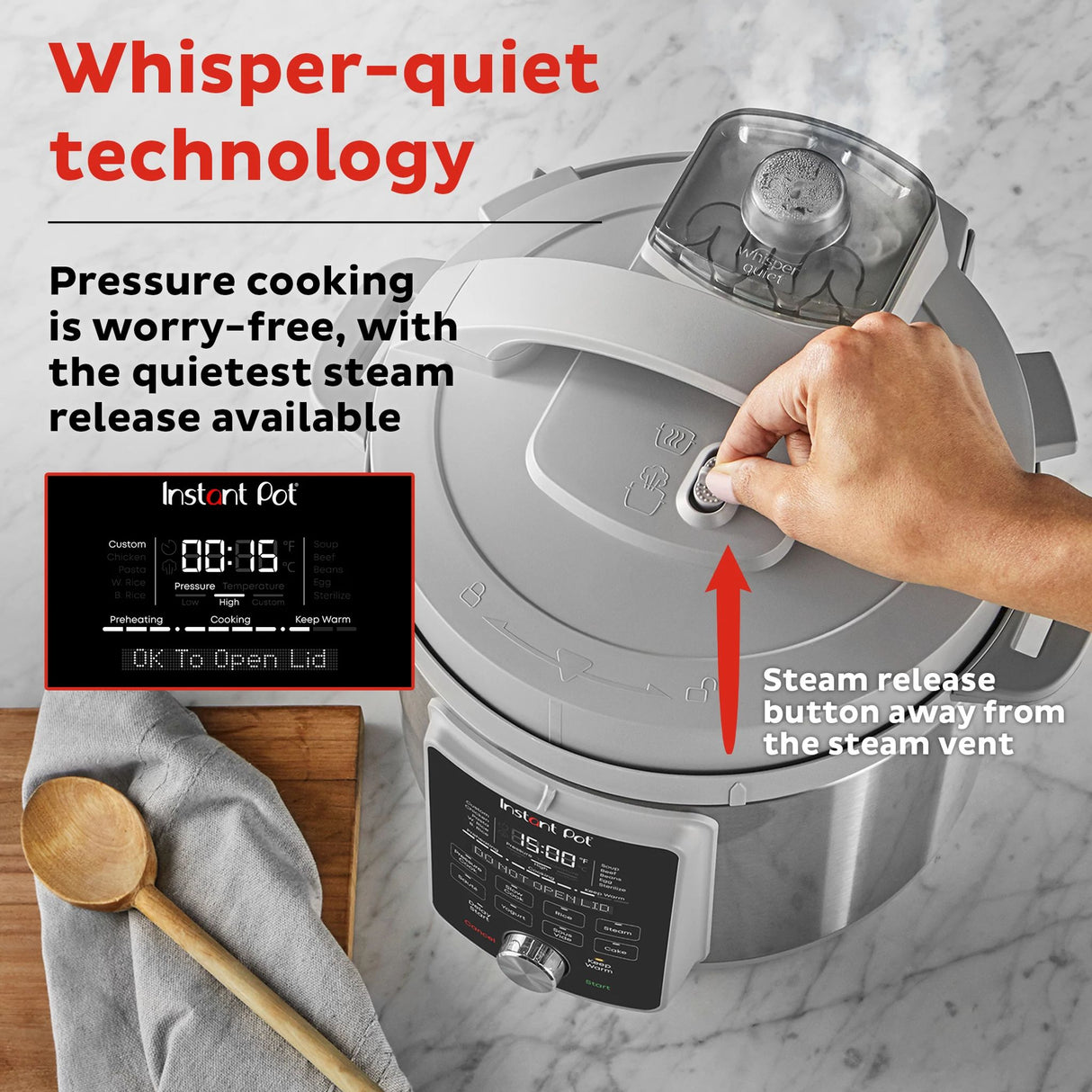  Instant Pot® Duo™ Plus 6-quart Multi-Use Pressure Cooker with text Whisper quiet techology