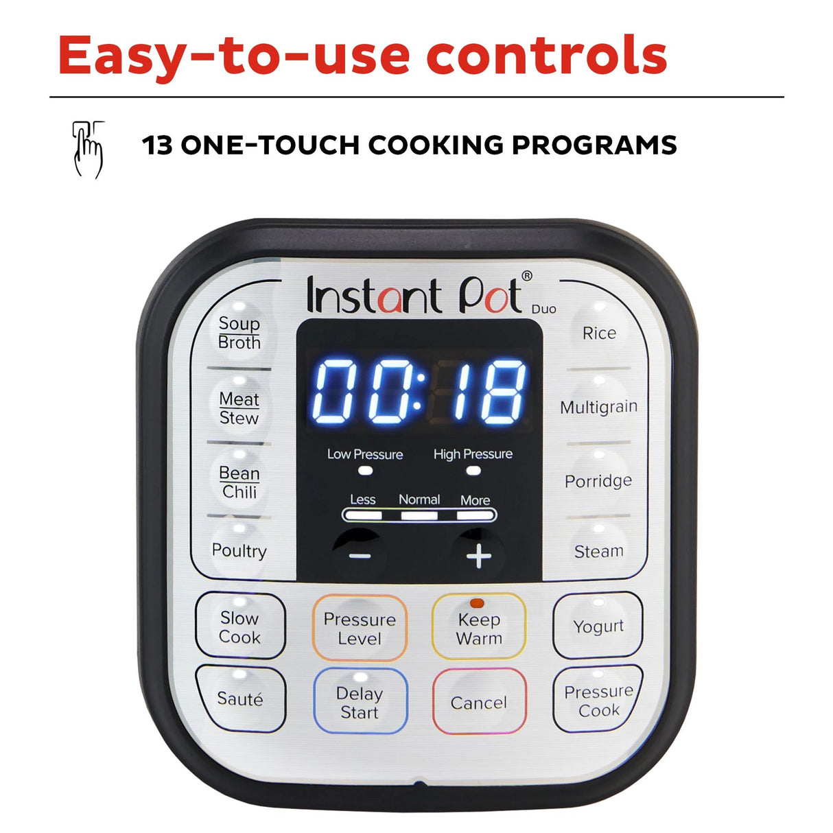  Instant Pot Duo 6-qt Multi-Use Pressure Cooker with text Easy to use controls