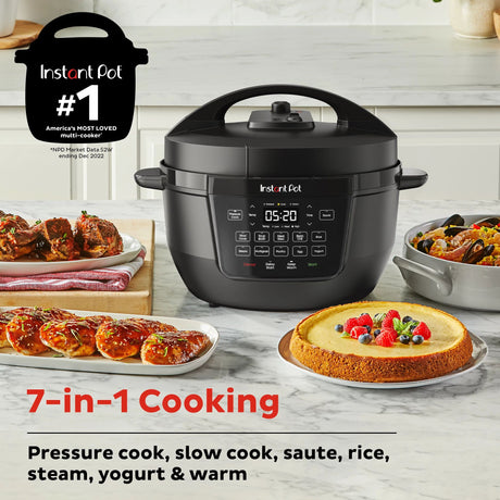  Instant Pot RIO Wide 7.5-quart Multicooker on the counter with text in photo 7-in-1 cooking