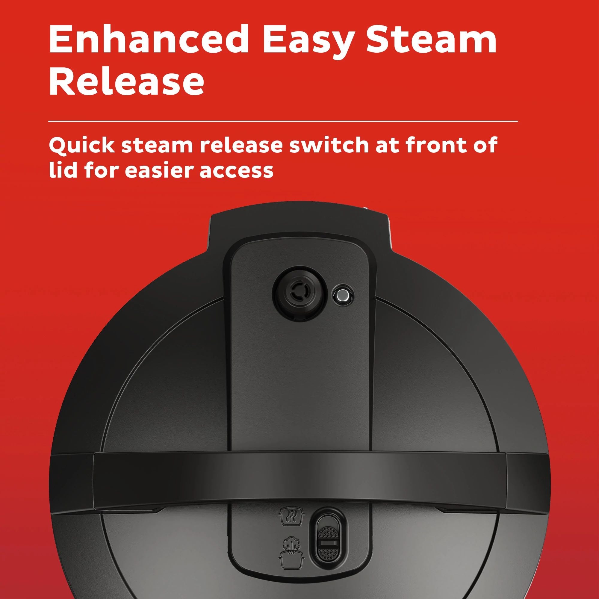 Instant Pot RIO Wide 7.5-quart Multicooker lid with text in photo enhanced easy steam release 