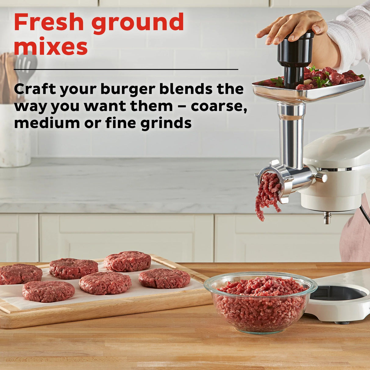  Instant Meat Grinder Accessory Set for Stand Mixer Pro with text fresh ground mixes