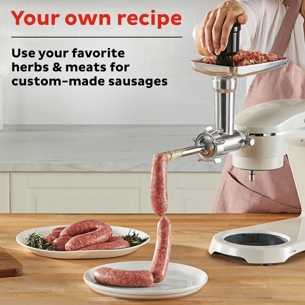  Instant Meat Grinder Accessory Set for Stand Mixer Pro with text your own recipe use your own herbs &amp; meats