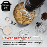  Instant 6.3-quart Black Stand Mixer with food and text power performer