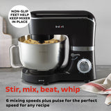  Instant 6.3-quart Black Stand Mixer with text stir, mix,beat, whip - nonslip feet keep mixer in place