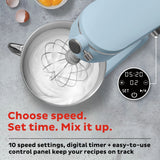  Instant 7.4-qt Stand Mixer Pro Series, Ice Blue with text choose speed, set time, mix it up
