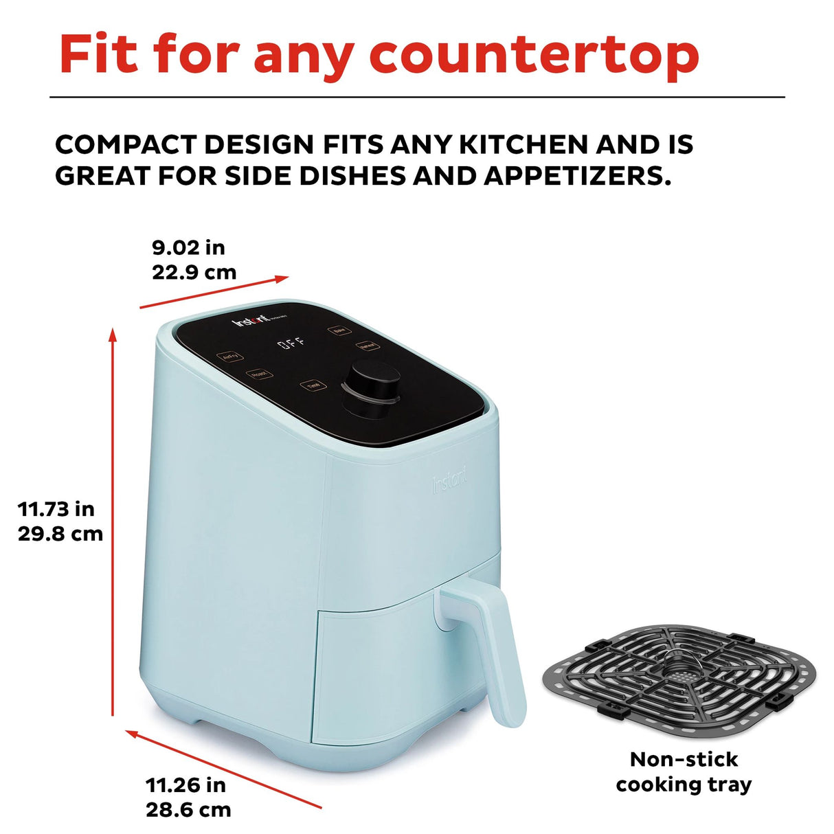  Instant™ Vortex™ Mini 2-quart Air Fryer, Aqua with text Fit for any countertop