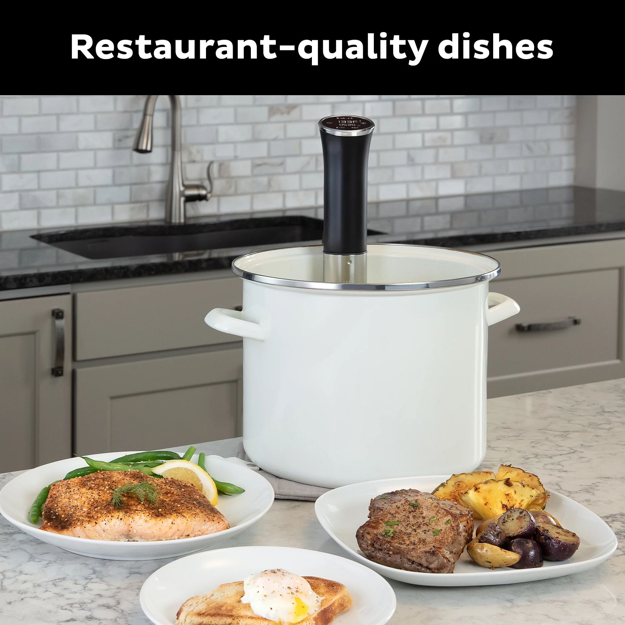  Accu Slim™ Sous Vide Immersion Circulator with text restaurant-quality dishes