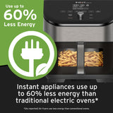  Vortex™ Plus 6-quart Stainless Steel Air Fryer with ClearCook and OdorErase with text Use up to 60% less energy