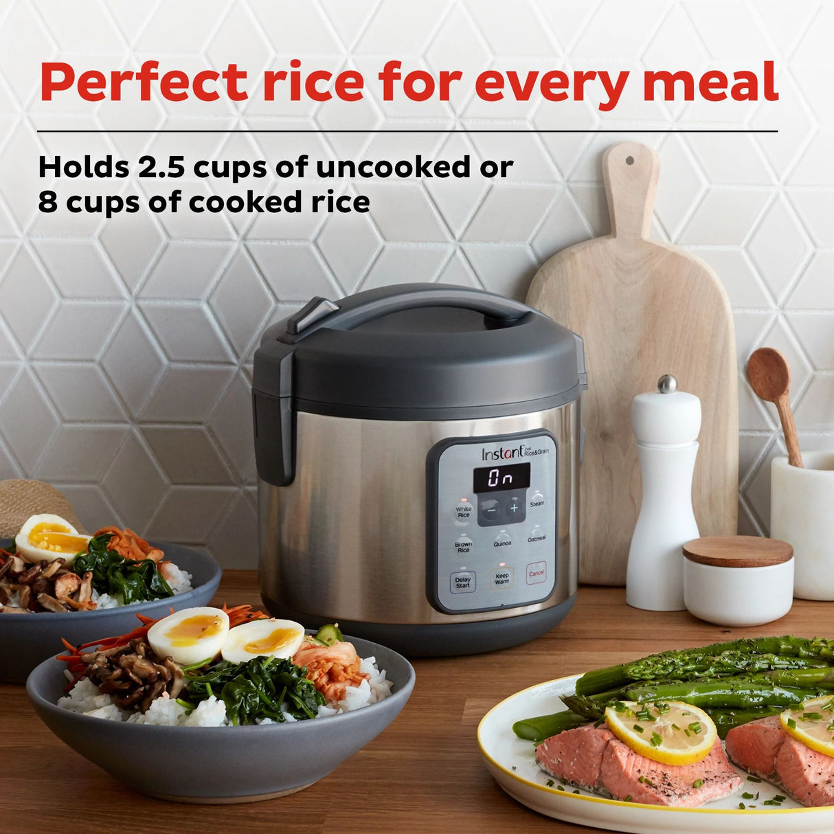  Instant Zest 8-cup Rice and Grain Cooker holds 2.5-cups uncooked or 8cups of cooked rice