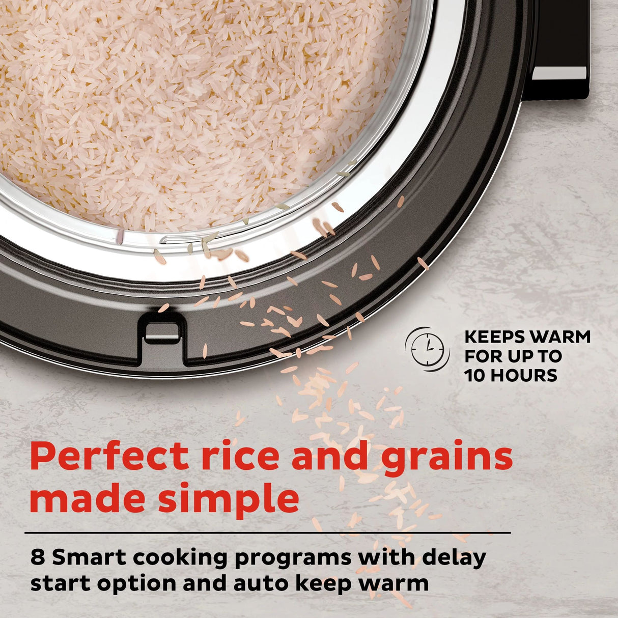  Instant™ 20-cup Multigrain Cooker top view-perfect rice &amp; grains made simple keeps warm up to 10 hours