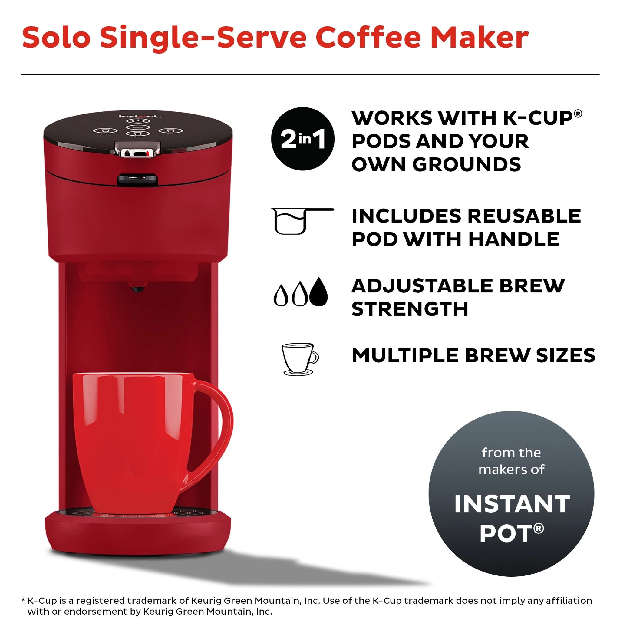 Instant Pot Solo Single Serve Coffee Maker Maroon