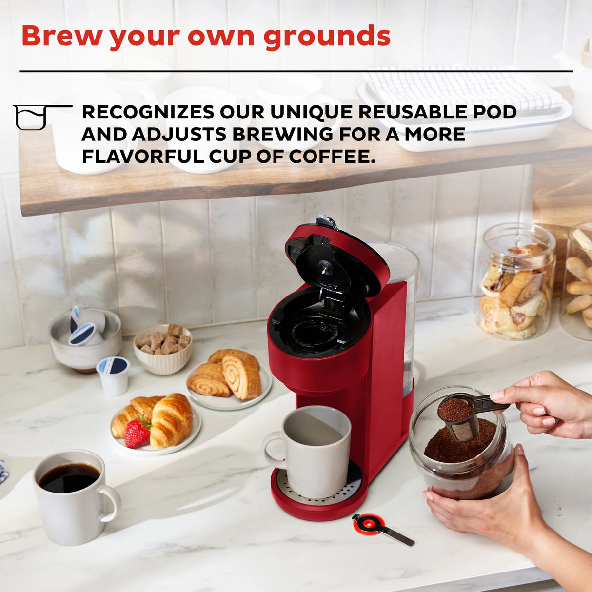  Instant Solo Maroon Single Serve Coffee Maker with text Brew your own grounds